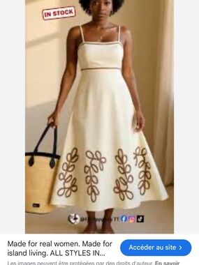 SHEIN Cream Midi Dress with Brown Floral Trim